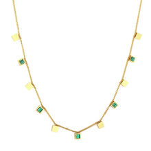 Load image into Gallery viewer, Tresoli Stainless Steel Gold Color PVD Dark Gold Green And Plain Square Shapes Necklace