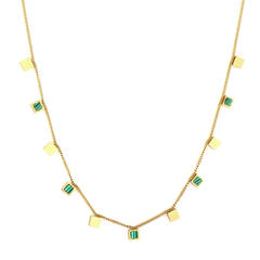 Tresoli Stainless Steel Gold Color PVD Dark Gold Green And Plain Square Shapes Necklace