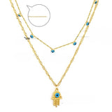 Tresoli Stainless Steel Gold Color PVD Snake Double Chain Evil Eye Pendant Necklace