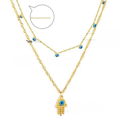Tresoli Stainless Steel Gold Color PVD Snake Double Chain Evil Eye Pendant Necklace