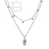 Tresoli Stainless Steel Color PVD Snake Double Chain Evil Eye Pendant Necklace
