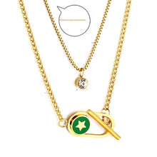 Load image into Gallery viewer, Tresoli Stainless Steel Gold Color PVD Toggle And Round Diamond Double Chain Necklace