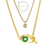 Tresoli Stainless Steel Gold Color PVD Toggle And Round Diamond Double Chain Necklace