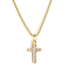 Load image into Gallery viewer, Tresoli Stainless Steel Gold Color PVD Cross Diamond Necklace