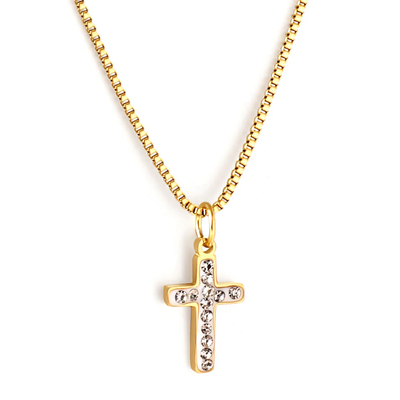 Tresoli Stainless Steel Gold Color PVD Cross Diamond Necklace