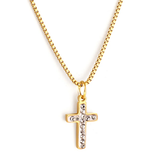 Tresoli Stainless Steel Gold Color PVD Cross Diamond Necklace