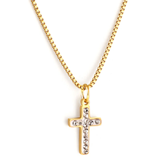 Tresoli Stainless Steel Gold Color PVD Cross Diamond Necklace