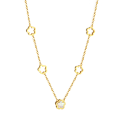Tresoli Stainless Steel Gold Color PVD 4 Hollow Peach Blossoms And 1 Peach Blossom With White Shell Necklace