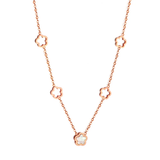 Tresoli Stainless Steel Rose Gold Color PVD 4 Hollow Peach Blossom And 1 White Shell Peach Blossom Necklace