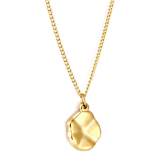 Tresoli Stainless Steel Gold Color PVD Bump Uneven Oval Pendant Necklace