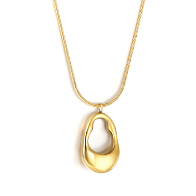 Tresoli Stainless Steel Gold Color PVD Oval Cutout Pendant Necklace