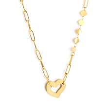 Load image into Gallery viewer, Tresoli Stainless Steel Gold Color PVD Heart Shaped Cutout And 5 Square Necklace