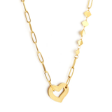 Tresoli Stainless Steel Gold Color PVD Heart Shaped Cutout And 5 Square Necklace