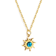 Load image into Gallery viewer, Tresoli Stainless Steel Gold Color PVD Blue Stone Flower Necklace