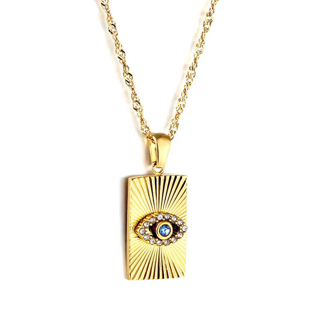 Tresoli Stainless Steel Gold Color PVD Medal Inlaid Eye Pendant Necklace