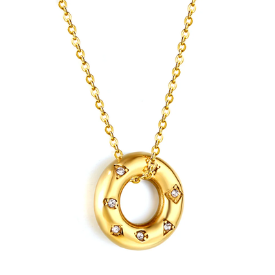 Tresoli Stainless Steel Gold Color PVD CZ Circle Pendant Necklace