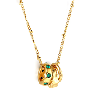 Tresoli Stainless Steel Gold Color PVD Three Irregular Circles Green CZ Pendant Necklace