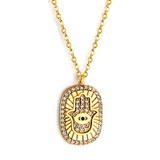 Tresoli Stainless Steel Gold Color PVD Medal Set Zirconia Hand Pendant Necklace