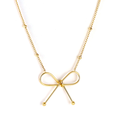 Tresoli Stainless Steel Gold Color PVD Bow Pendant Necklace