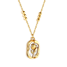 Load image into Gallery viewer, Tresoli Stainless Steel Gold Color PVD Long Oval Rose And Beads Pendant Necklace