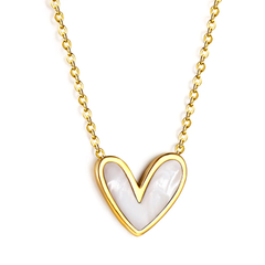 Tresoli Stainless Steel Gold Color PVD White Shell Heart Pendant Necklace