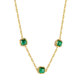 Tresoli Stainless Steel Gold Color PVD Three Square Green Cat's Eye Stones Pendant Necklace