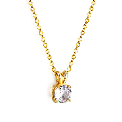 Tresoli Stainless Steel Gold Color PVD White Diamond Round Pendant Necklace