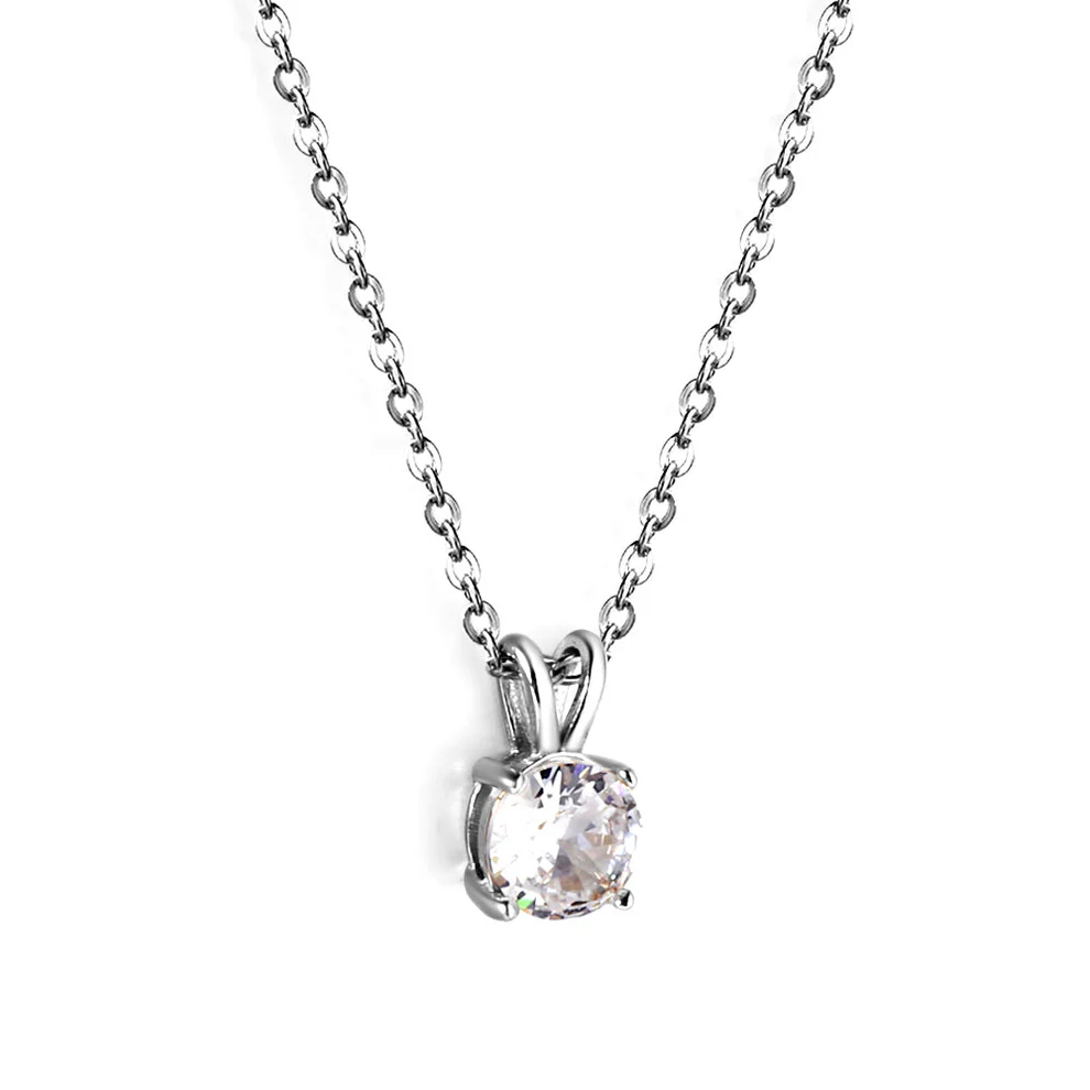 Stainless Steel Color PVD White Diamond Round Pendant Necklace