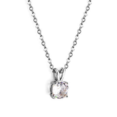 Tresoli Stainless Steel Color PVD White Diamond Round Pendant Necklace