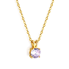 Tresoli Stainless Steel Gold Color PVD Purple Diamond Round Pendant Necklace