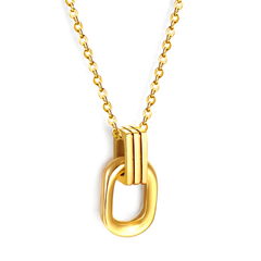 Tresoli Stainless Steel Gold Color PVD Long Round Frame Clasp Pendant Necklace