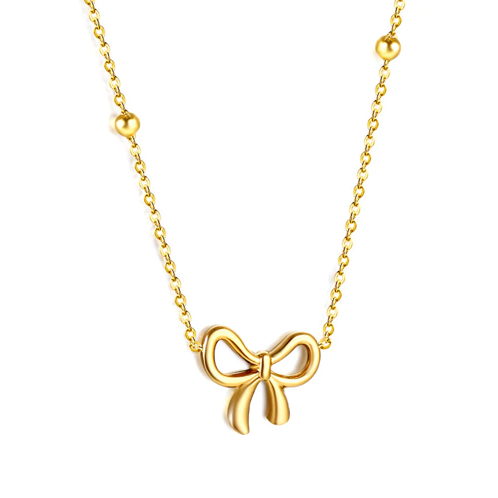 Tresoli Stainless Steel Gold Color PVD Bow Pendant Necklace