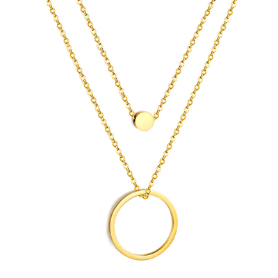 Tresoli Stainless Steel Gold Color PVD Double Circle Pendant Necklace