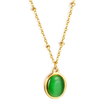 Load image into Gallery viewer, Stelluxe Stainless Steel Gold Color PVD Long Round Bead And Oval Green CZ Pendant Necklace