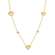 Load image into Gallery viewer, Tresoli Stainless Steel Gold Color PVD 3 Heart Shaped White And Round White Diamond Pendant Necklace