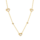 Tresoli Stainless Steel Gold Color PVD 3 Heart Shaped White And Round White Diamond Pendant Necklace