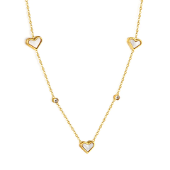Tresoli Stainless Steel Gold Color PVD 3 Heart Shaped White And Round White Diamond Pendant Necklace