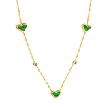 Tresoli Stainless Steel Gold Color PVD 3 Heart Shaped Green And Round White Diamond Pendant Necklace