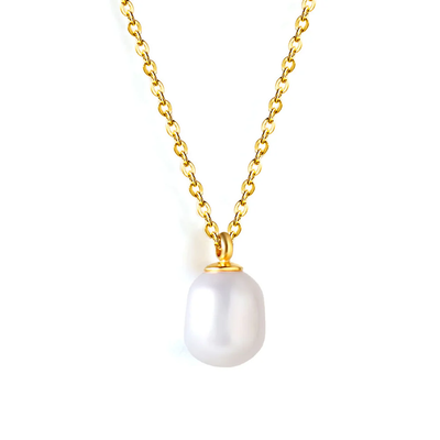 Tresoli Stainless Steel Gold Color PVD Lassic Elegant White Pearl Pendant Necklace