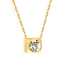Load image into Gallery viewer, Tresoli Stainless Steel Gold Color PVD White CZ Square Setting Necklace