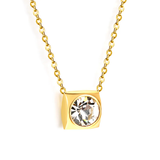 Tresoli Stainless Steel Gold Color PVD White CZ Square Setting Necklace