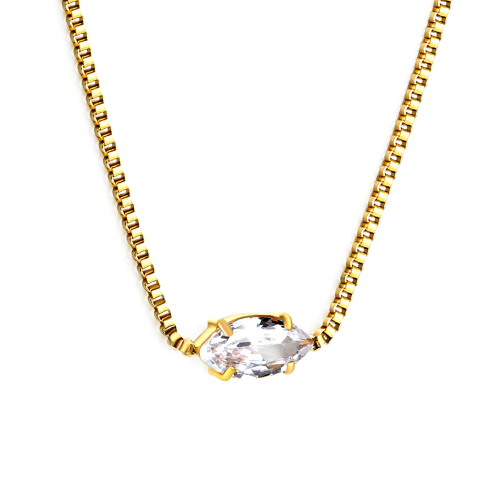 Tresoli Stainless Steel Gold Color PVD White Diamond Pendant Necklace