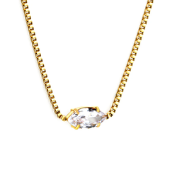 Tresoli Stainless Steel Gold Color PVD White Diamond Pendant Necklace