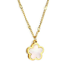 Stainless Steel Gold Color PVD Peach Blossom Shape With White Shell Pendant Necklace