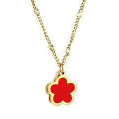 Stainless Steel Gold Color PVD Peach Blossom Shape With Red Shell Pendant Necklace