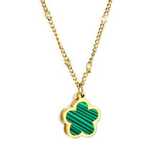 Load image into Gallery viewer, Stainless Steel Gold Color PVD Peach Blossom Shape With Green Shell Pendant Necklace