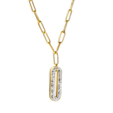 Tresoli Stainless Steel Gold Color PVD Long Circle With White Clay Diamond Pendant Necklace