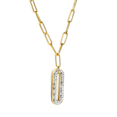 Tresoli Stainless Steel Gold Color PVD Long Circle With White Clay Diamond Pendant Necklace