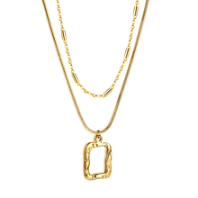 Load image into Gallery viewer, Tresoli Stainless Steel Gold Color PVD Rectangle Hollow Circle Pendant With Double Chain Necklace