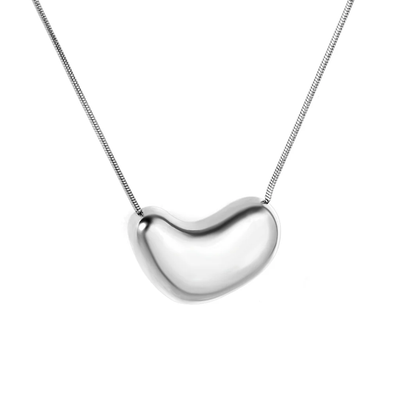 Tresoli Stainless Steel Color PVD Heart Shaped Pendant Round Snake Chain With Round Tag Necklace